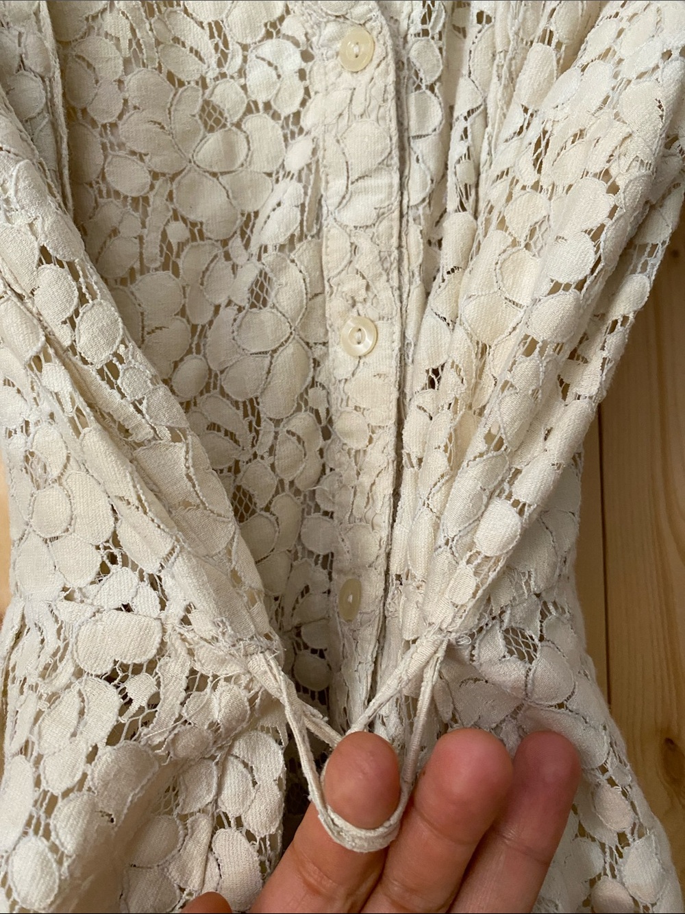 Cream Lace Button-Front Short-Sleeve Midi Dress - Picture 3 of 7